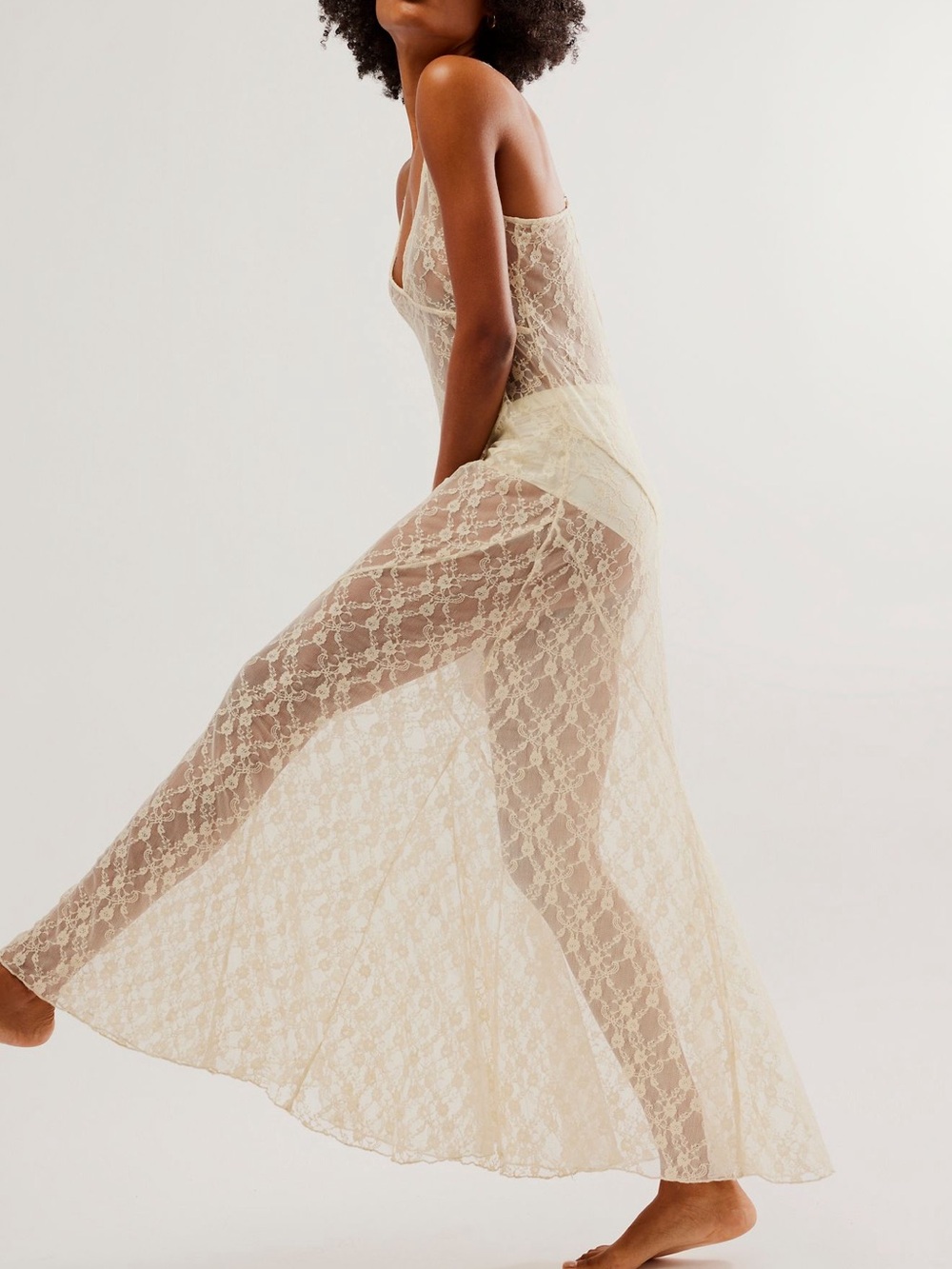 Free People Sheer Lace Maxi Skirt in Cream